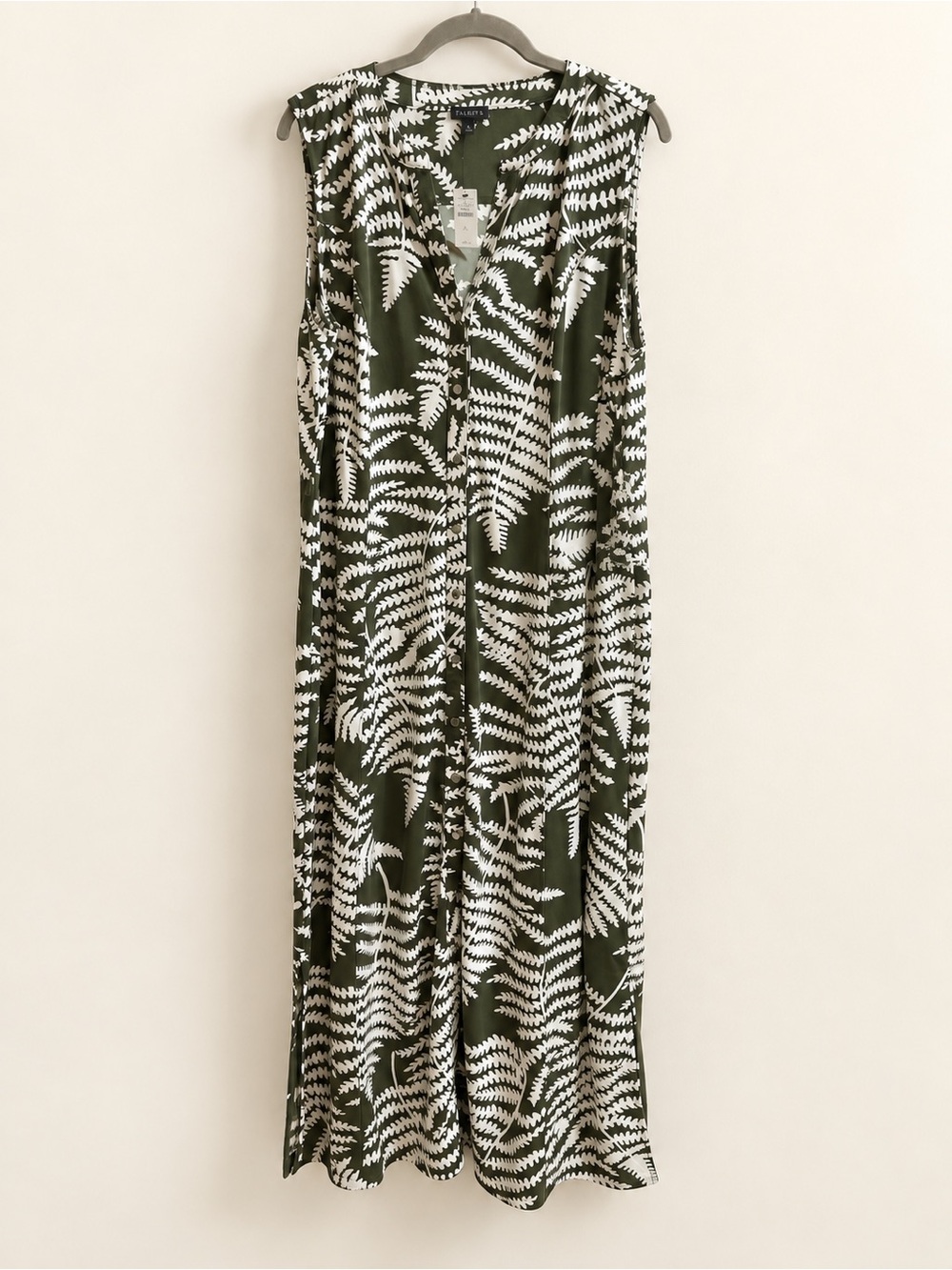 Sleeveless Olive Green Palm-Print dress